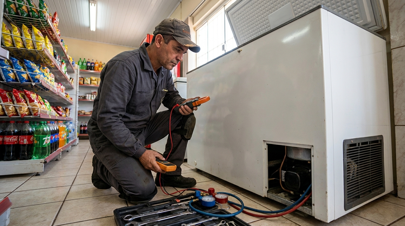 Reparo da placa eletrônica de um freezer em atendimento em Teresina‑PI