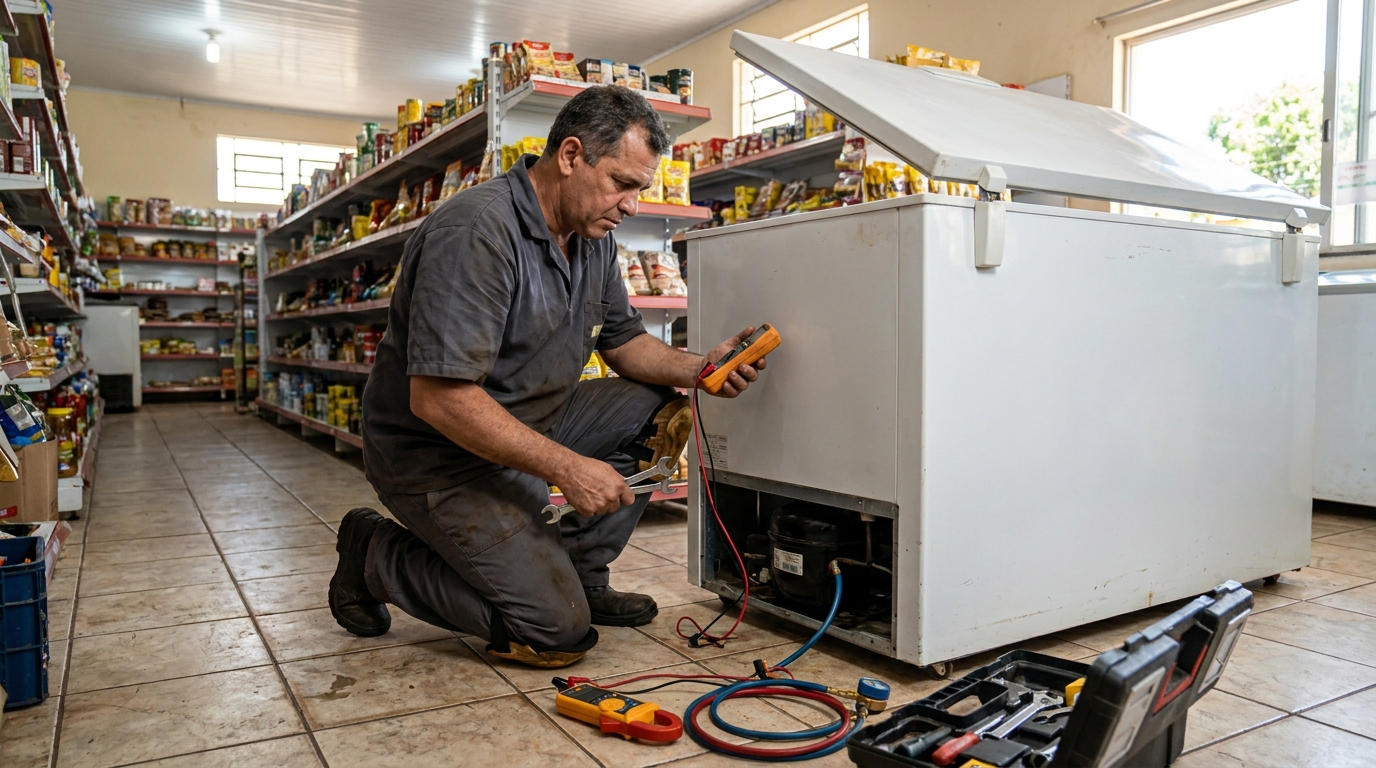 Troca de termostato de freezer em atendimento em Teresina‑PI